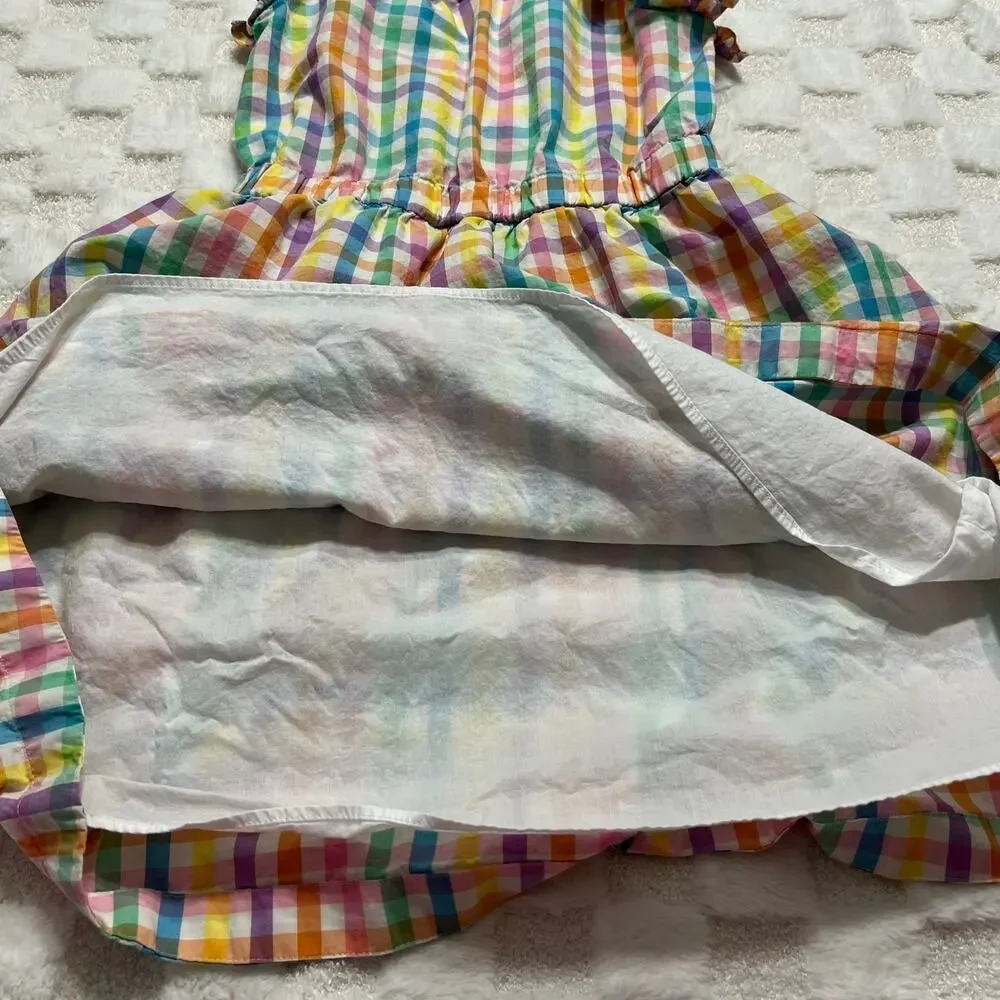 Crewcuts J Crew Girls 10 Rainbow Gingham Madras Ruffle Dress Cotton